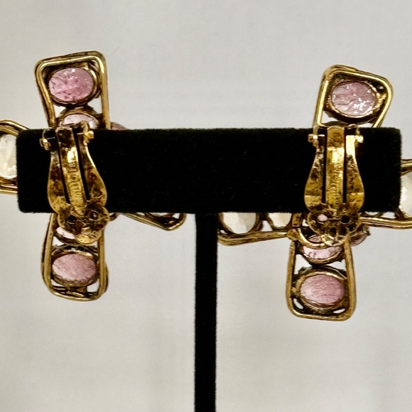 IRADJ MOINI NYC Designer yellow Citrine  and pink tourmaline VTG EARRINGS - Picture 3 of 6
